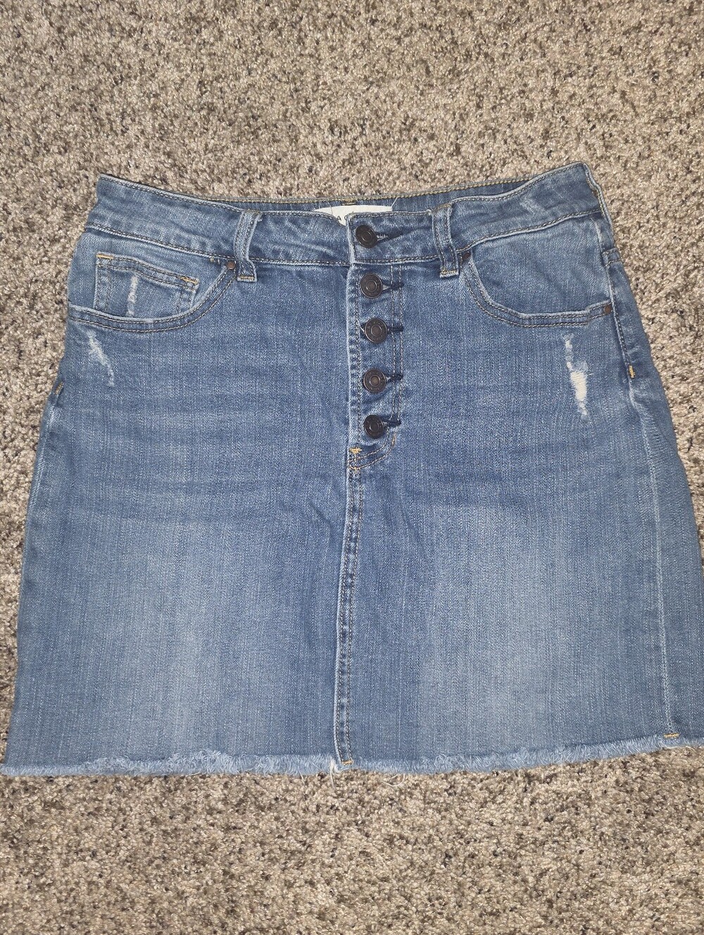 PacSun Button Fly Raw Hem Denim Mini Skirt, Color Indigo Size 27